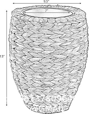 Water Hyacinth Wicker Planter Basket, Small Round Woven Basket For Plants With Metal Pot, Indoor Wicker Plant Pot Eco-Friendly Water Hyacinth Woven Plant Pot – Round Basket with Inner Saucer, Deco