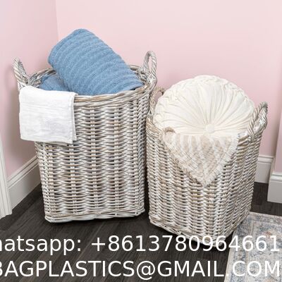 Hand-Woven Rattan Nesting Wicker Storage Baskets W/ Wheels And Handles, Seagrass Container For Decoration In Bedroom, Laundry Room,White Wash/Kubu Gray