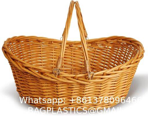 Woven Market Basket, Handwoven Willow Weave, Stylish Handles With Durable Metal Anchors, Classic And Versatile, Attractive, Spacious, Lightweight, Brown Stain