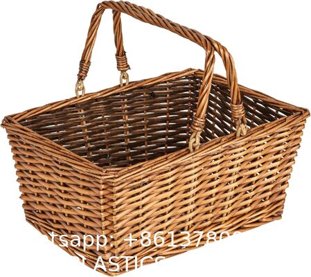 Woven Market Basket, Handwoven Willow Weave, Stylish Handles With Durable Metal Anchors, Classic And Versatile, Attractive, Spacious, Lightweight, Brown Stain