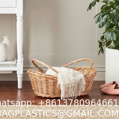 Woven Market Basket, Handwoven Willow Weave, Stylish Handles With Durable Metal Anchors, Classic And Versatile, Attractive, Spacious, Lightweight, Brown Stain