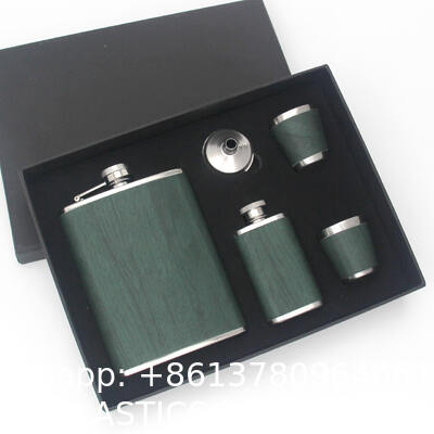 Stainless Steel Flask Set W/Funnel Shot Glasses Lovely Gift For Whiskey Rum Groomsman Best Man Usher Wedding Camping-Leather Stripe Black8oz