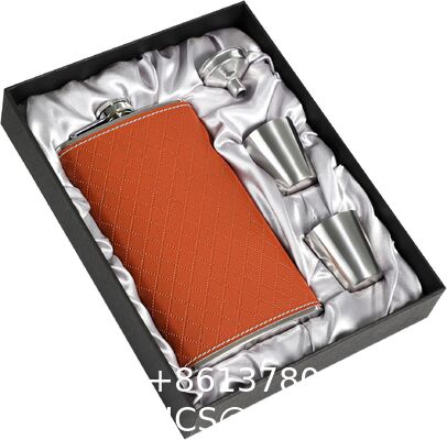 Stainless Steel Flask Set W/Funnel Shot Glasses Lovely Gift For Whiskey Rum Groomsman Best Man Usher Wedding Camping-Leather Stripe Black8oz