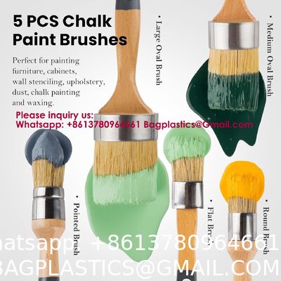 Bouldering Brush Chalk Paint Brush, Wax Paint Brush Set Of 5, Wax Brushes And Chalk Paint For Furniture DIY Art Crafts, Natural Bristle Round Oval Brush For All Painting And Waxing