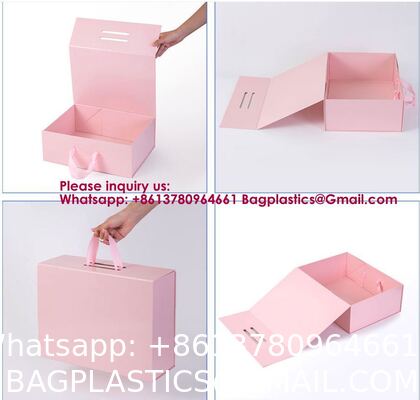 Luxury Foldable Gift Box With Removable Ribbon | Collapsible Box With Magnetic Closure | Weddings, Bridal Showers, Corporate Gifts | 100% Recycled Paper (Medium Large, Metallic Copper)