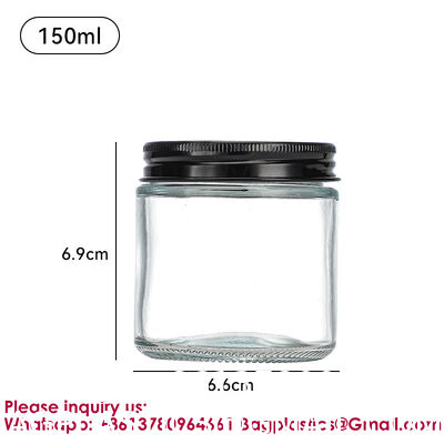 Clear Transparent Glass Cream Jars Metal Lid 4oz Spiral Mouth Aluminum Body Butter For Skin Care Cosmetic, Glass Jars Small Clear Vials with Screw Caps Tiny Containers