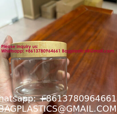 Glass Jars With Lids Clear Small Jars With Plastic Woodgrain Lids, White Labels And Inner Liners Empty Round Cosmetic Containers For Creams Lotions Candle Making (Clear)