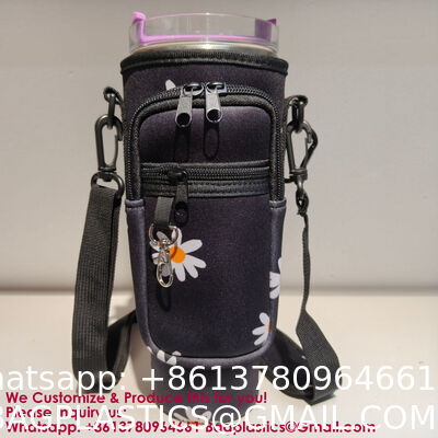 Water Bottle Carrier Bag With Phone Pocket For Stanley 40 & 30 Oz Tumbler With Handle,Pink Insulated Neoprene Cup