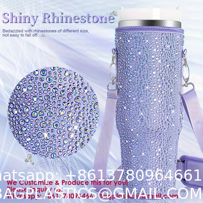 Accessori di decorazione RhineStone, Tumbler con manico,Bassa per portacoppe in neoprene rosa isolata W/Cintura regolabile per estintore H2.0