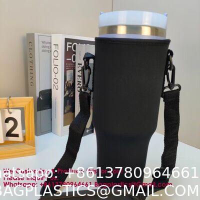 Adjustable Strap Neoprene 40oz Water Bottle Carrier Sleeve Pouch Tumbler Cup Holder Sling Bag With Phone Pocket