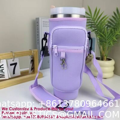 Adjustable Strap Neoprene 40oz Water Bottle Carrier Sleeve Pouch Tumbler Cup Holder Sling Bag With Phone Pocket