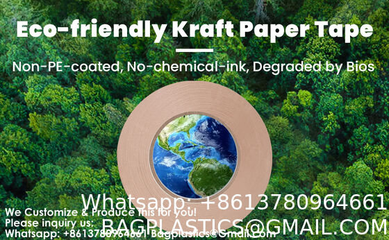 Nastro in carta Kraft ecologico, Nastro in carta Kraft biodegradabile, Nastro da imballaggio scrivibile riciclabile, Superficie non rivestita per mascheratura, sigillatura